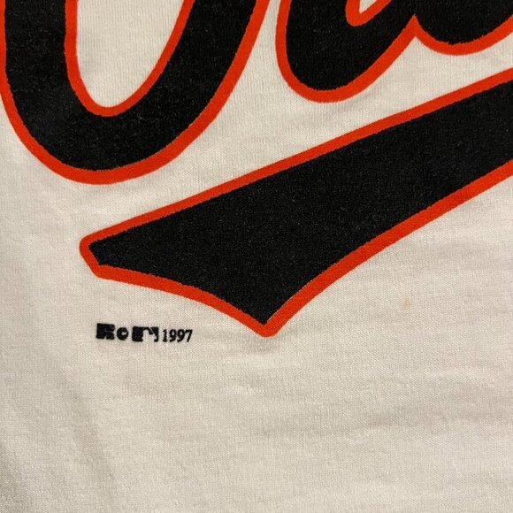 1997 Russell Athletic Orioles Tee Men’s L Cream V-Neck Vintage MLB Baseball Tee - Picture 3 of 10